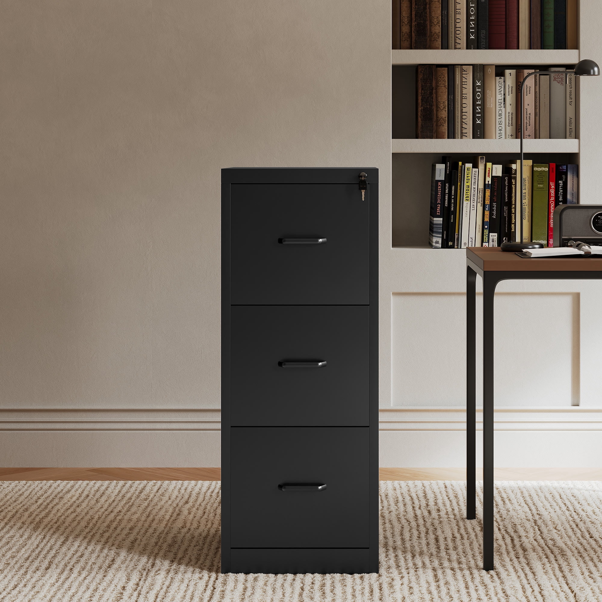 Ouyessir 15" Wide 3-Drawer Vertical Black Steel File Cabinet, Metal Filing Cabinet for Home Office