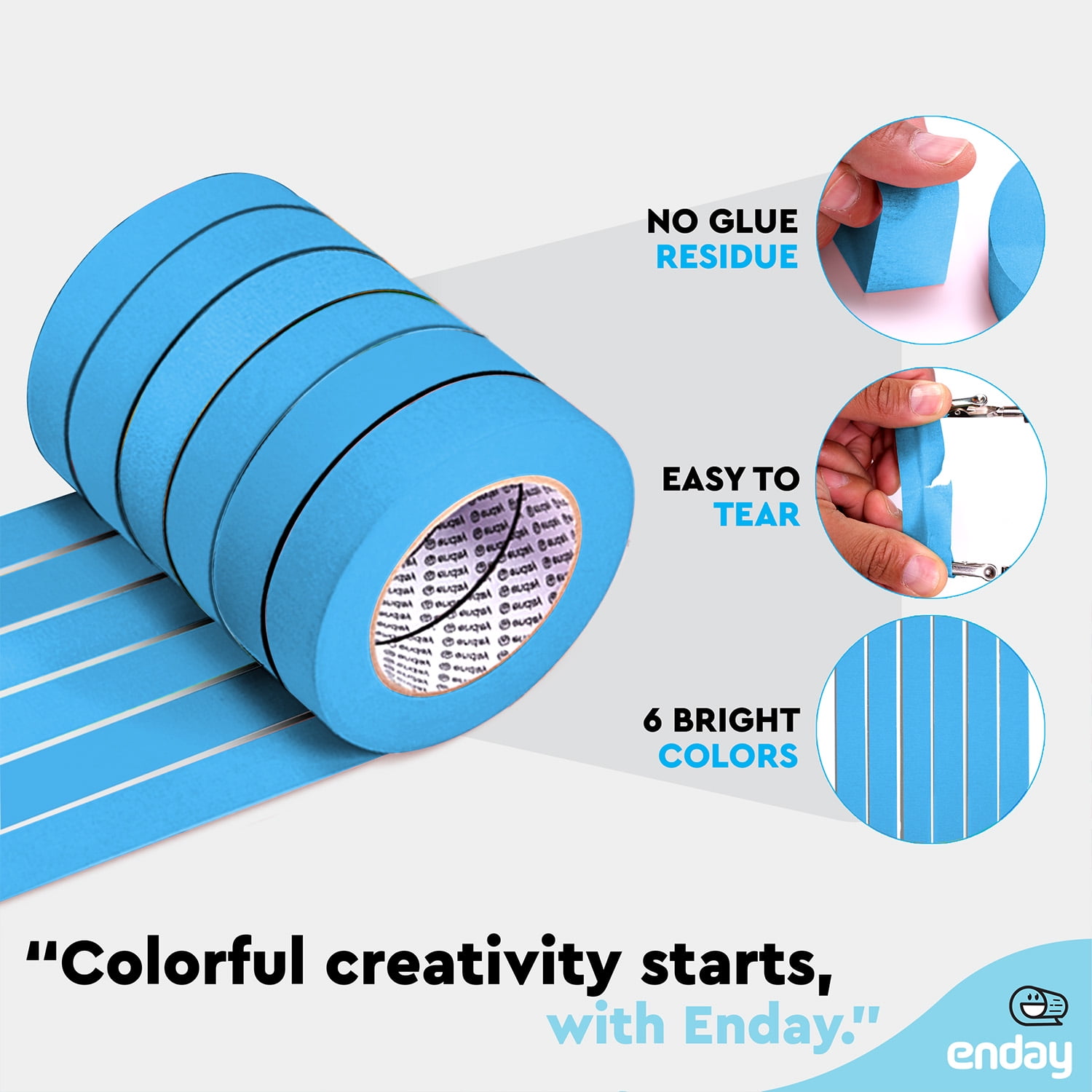 enday Masking Tape, 1" x 60 Yards, Light Blue, Pack of 6