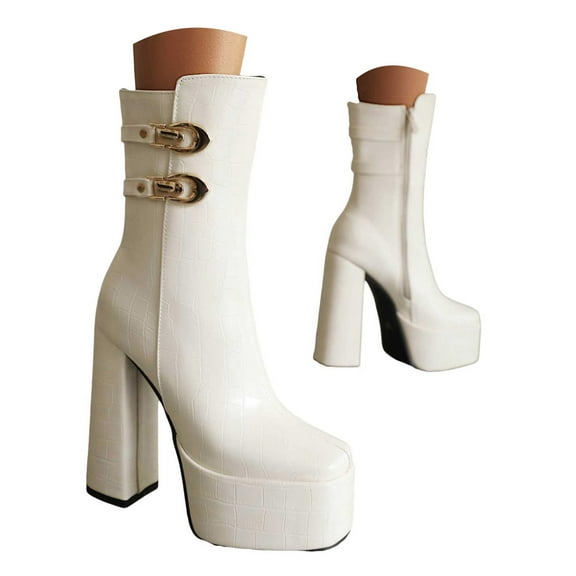 Mostsola Women's Platform Ankle Boots Square Toe Chunky Heel Zip up GoGo Boots Fashion Fall Booties
