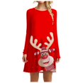 thumbnail image 4 of Drie Christmas Jumper Women Christmas Sweater Dress Printed Long Sleeve Knit Mini Dress Xmas Tunic Dress Khaki,XL, 4 of 6
