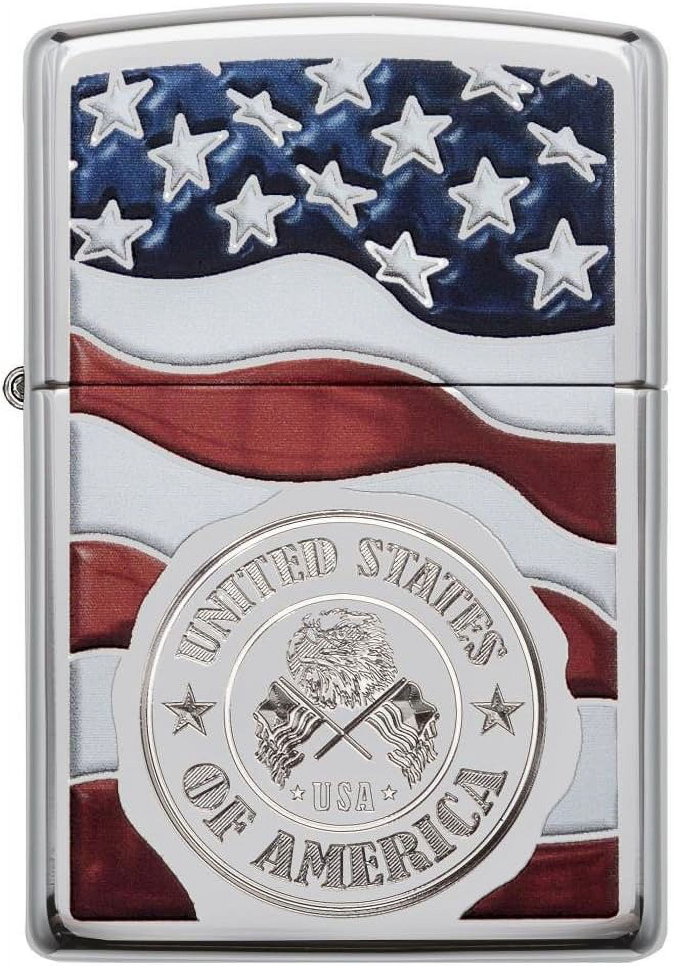 Zippo Lighter - Personalized Message Engraved on Backside Americana Eagle USA Flag Patriotic (High Polish 29395)