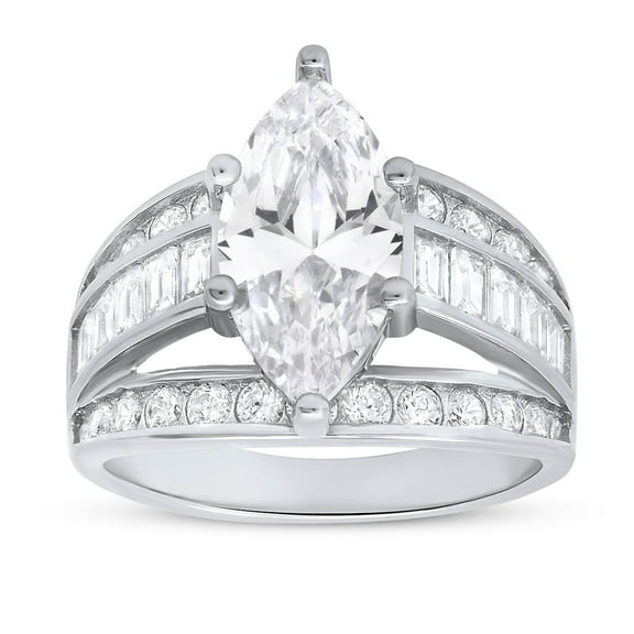 925 Sterling Silver Marquise-cut Diamond CZ Statement Ring