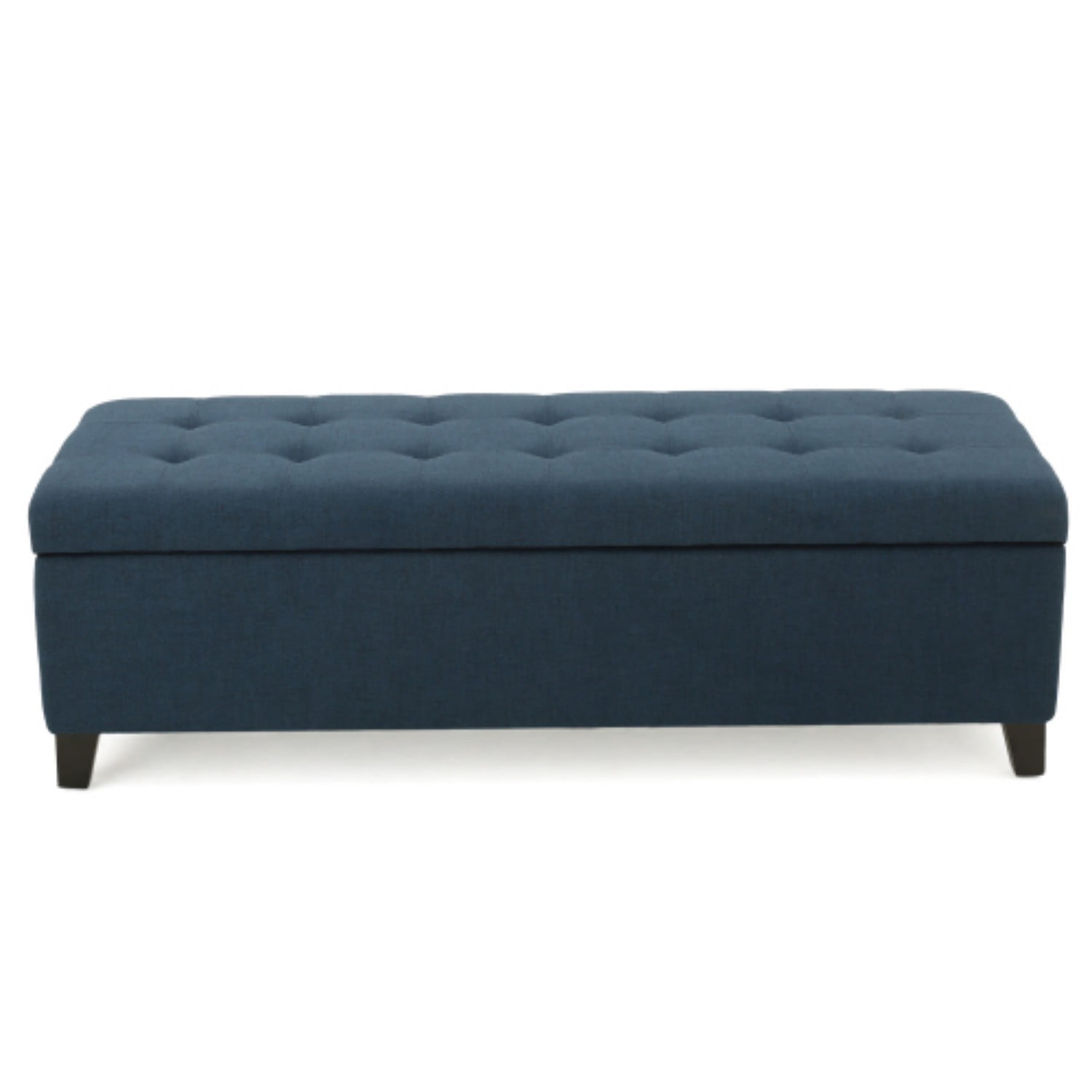 Upholstered Storage Ottoman Bench, Navy Blue Entryway Bench, End of Bed Bench, Foot Rest with Rubber Wood Legs, 300lbs Capacity