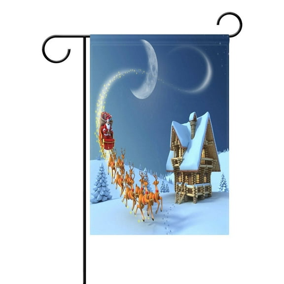 POPCreation Santa Claus Reindeer Garden Flag Merry Christmas Outdoor Flag Home Party 28x40 inches