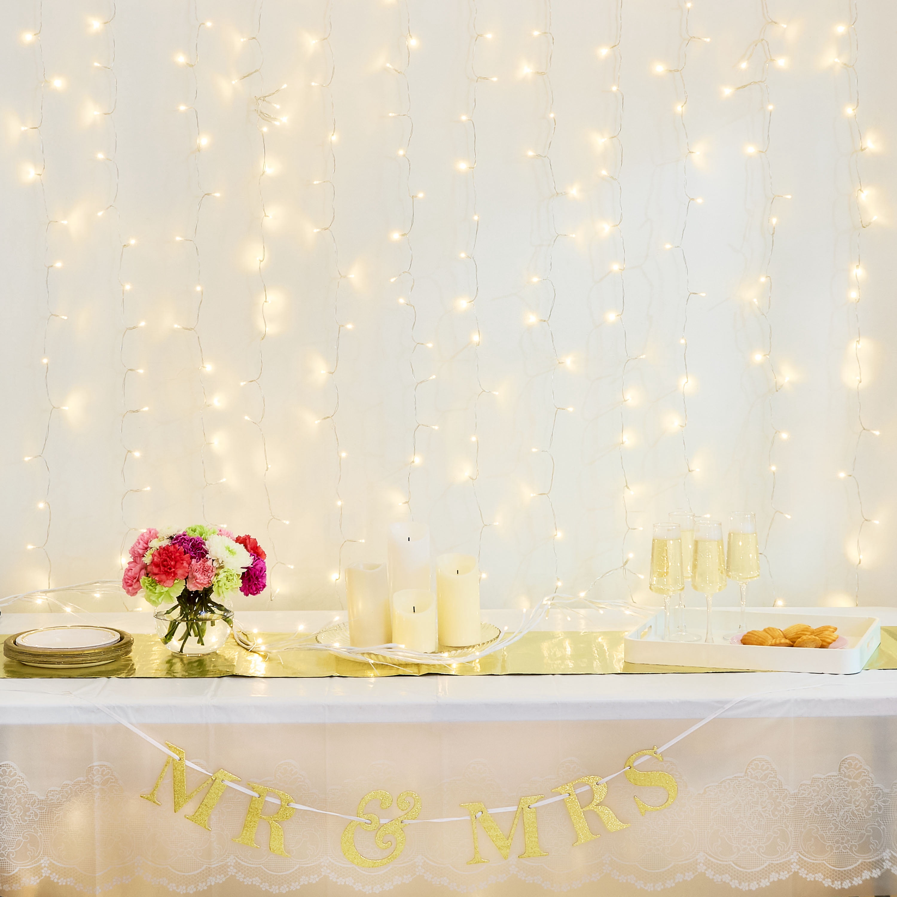 Warm White 8-Function LED Curtain Lights, 88" x 100", by Way To Celebrate