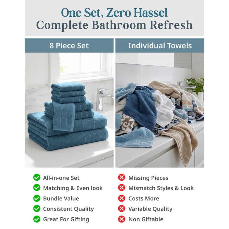 Casa Platino 8-Piece Bath Towel Set, Steel Blue photo 8