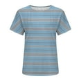 thumbnail image 4 of Blusa de manga corta con cuello redondo para mujer, con estampado de rayas, informal, con estampado Pompotops  hkajfhjk464025, 4 of 5
