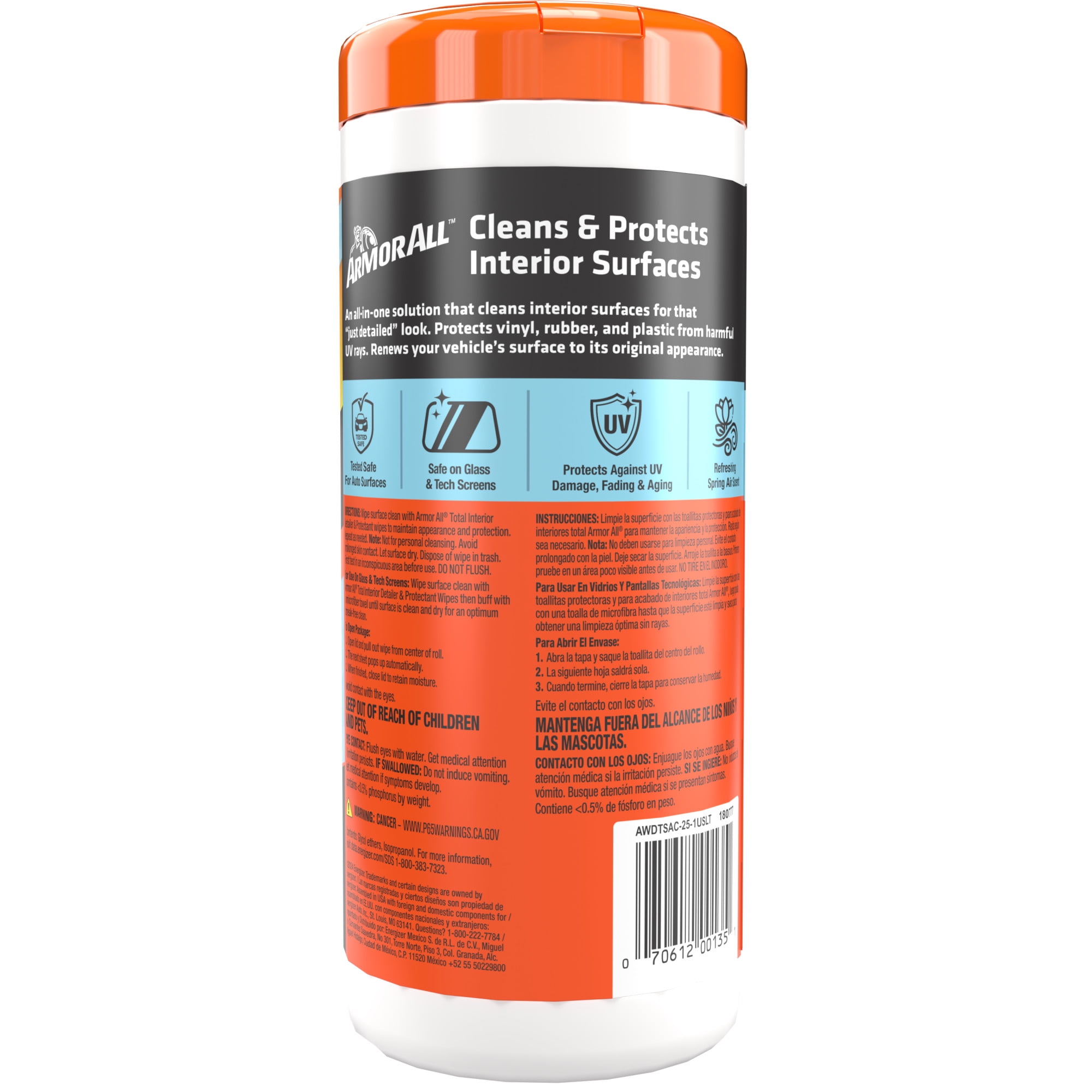 Armor All Total Interior Detailer and Protectant Wipes, 25 Count Canister