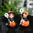 thumbnail image 4 of Halloween Resin Witch Set Decor -Statue Ornaments (2 pieces)- Pumpkin Head & Skeleton Witch with Skull Balloons, Hand-Painted Party Figurines for Spooky Home Tabletop Decorations, 4 of 9