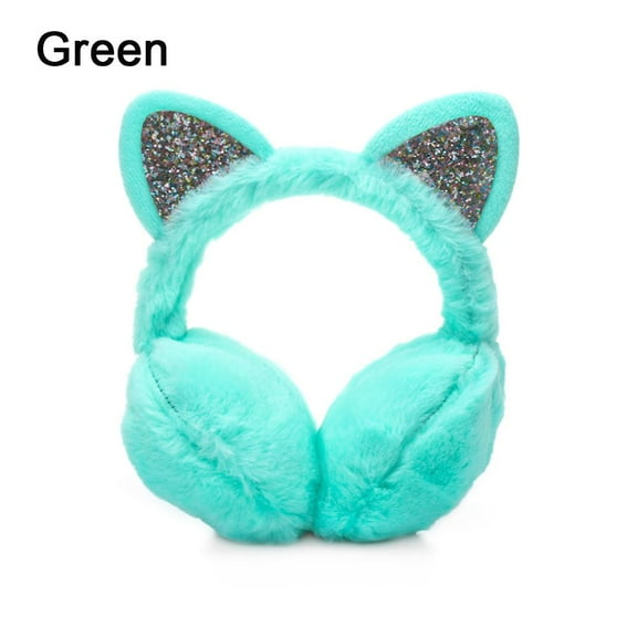 New Lovely Winter Warm Cat Ear Warmers Glitter Ears Plush Earmuffs for Women Playful Girls Ear Muffs Cold Protection Warm Hot (green)