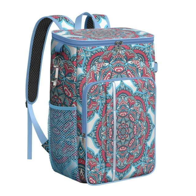 Cooler Backpack Mandala Ethnic Zen Pattern, Leak Proof Lunch Backpack, Tribal Abstract Floral Design Bag for Outdoor Beach Camping