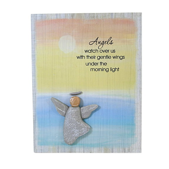 Home Decor Angel Watch Over Us Wall Plaque Mdf Pebble Art Er60499