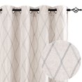 thumbnail image 4 of CURTAINKING Linen Curtains for Living Room 84 inch Farmhouse Diamond Embroidered Flax Window Drapes Light Filtering Grommet Curtains 2 Panels Grey, 4 of 7