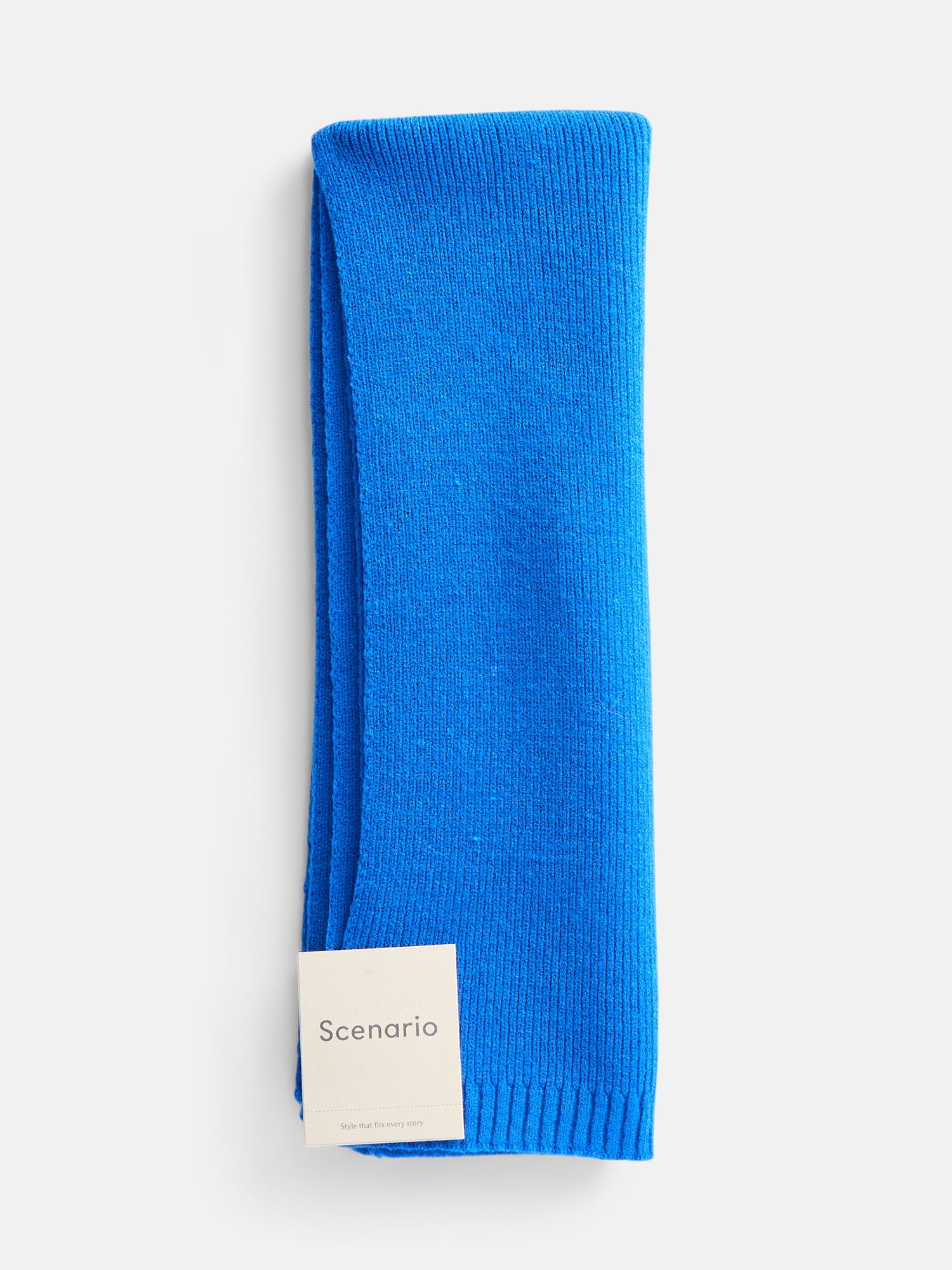 Scenario Women's Knit Oblong Scarf with Ribbed Trim, Blue Fire