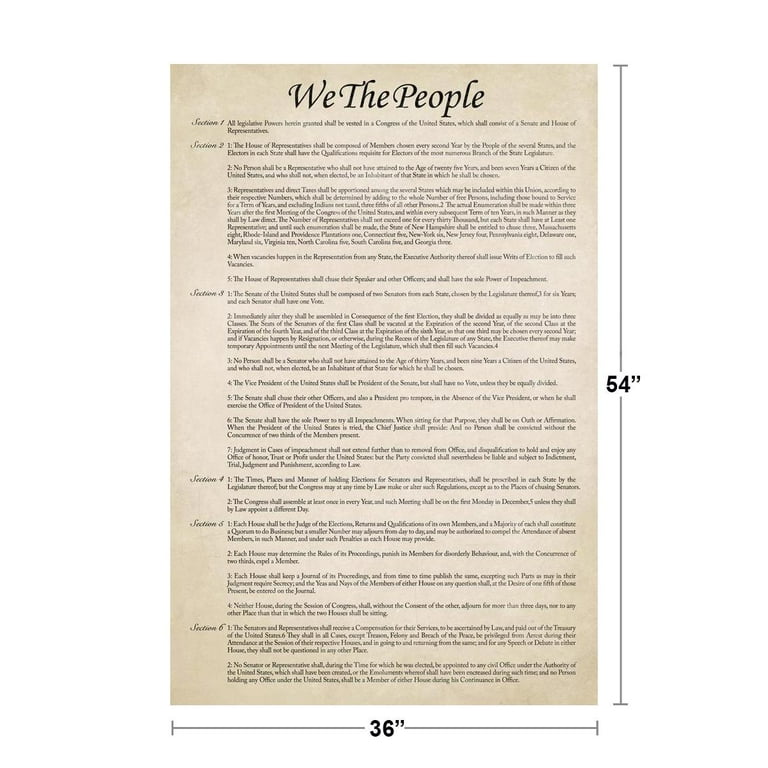 Constitution of The United States America Historical Document Remastered  Readable Version US History Classroom Teacher Educational American  Government Cool Huge Large Giant Poster Art 36x54 - Walmart.com
