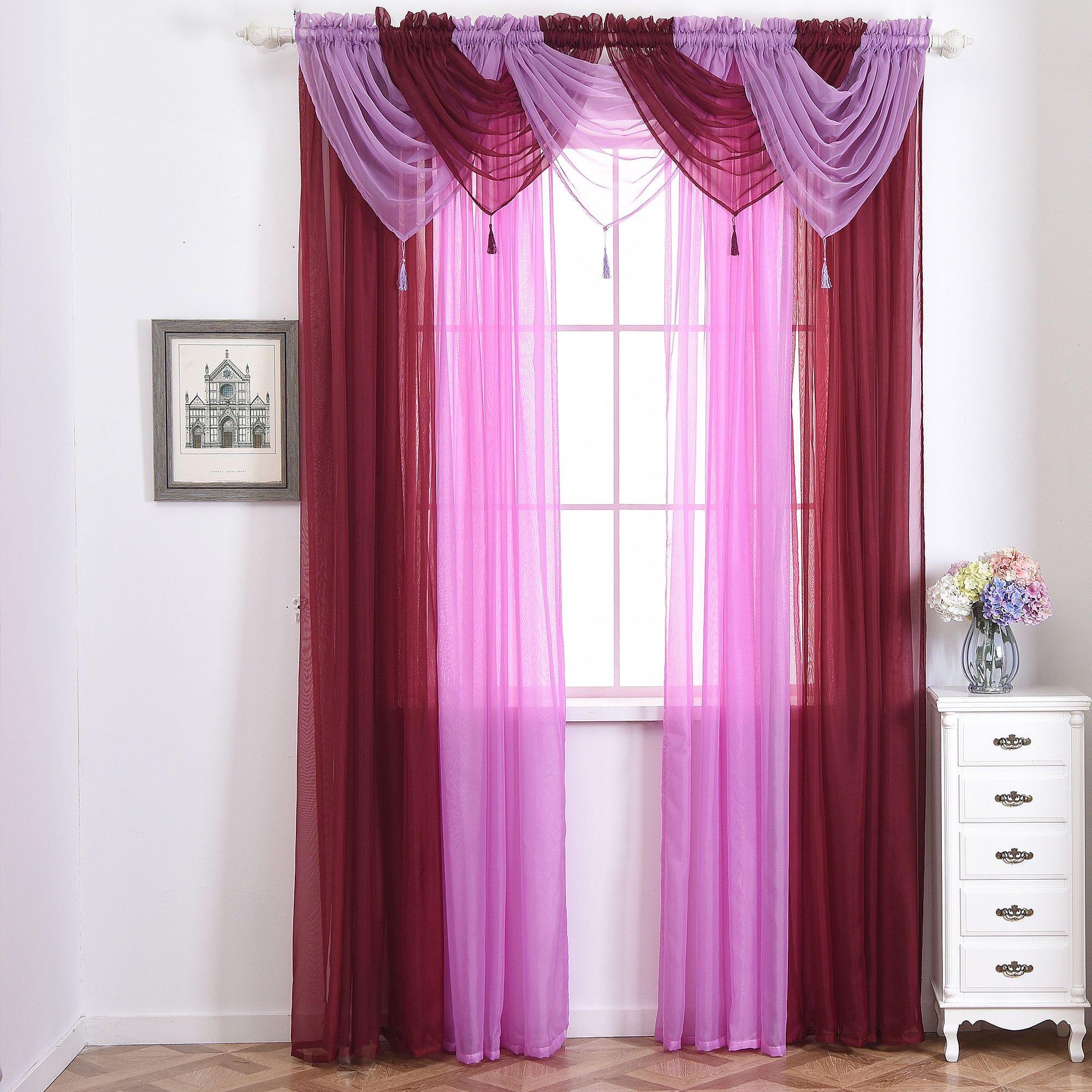 CUH Voile Sheer Rod Pocket Curtain Panel Drape Scarf Valance, Swag