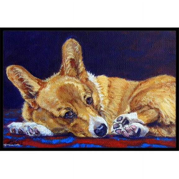 Carolines Treasures  Corgi Blue Lonesome Indoor & Outdoor Mat, 24 x 36 in.
