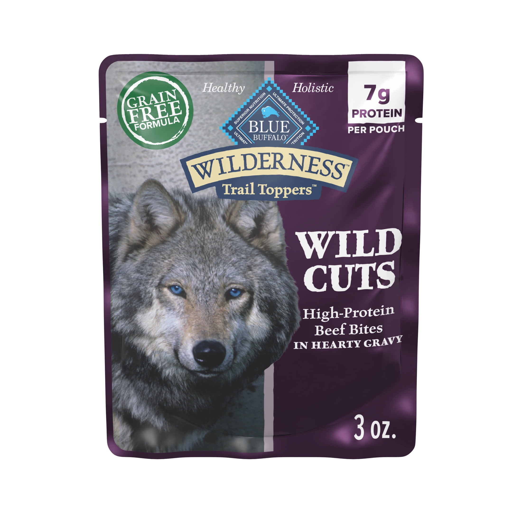 (12 pack) Blue Buffalo Wilderness Trail Toppers Wild Cuts Wet Dog Food, Grain-Free, Beef, 3oz Pouch