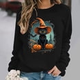 thumbnail image 2 of LangJing Halloween Spooky Season Sweatshirts Women Black Cat Pumpkin Graphic Long Sleeve Shirt Oversized Pullover Fall Tops Black,XL, 2 of 7