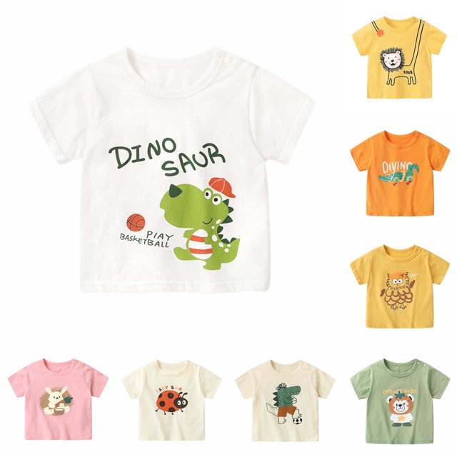 Boys T Shirts Dinosaur Cartoon Pattern Print Short Sleeve T Shirts Casual Round Neck Tee Tee Shirt Enfant Garcon Light Yellow2 3