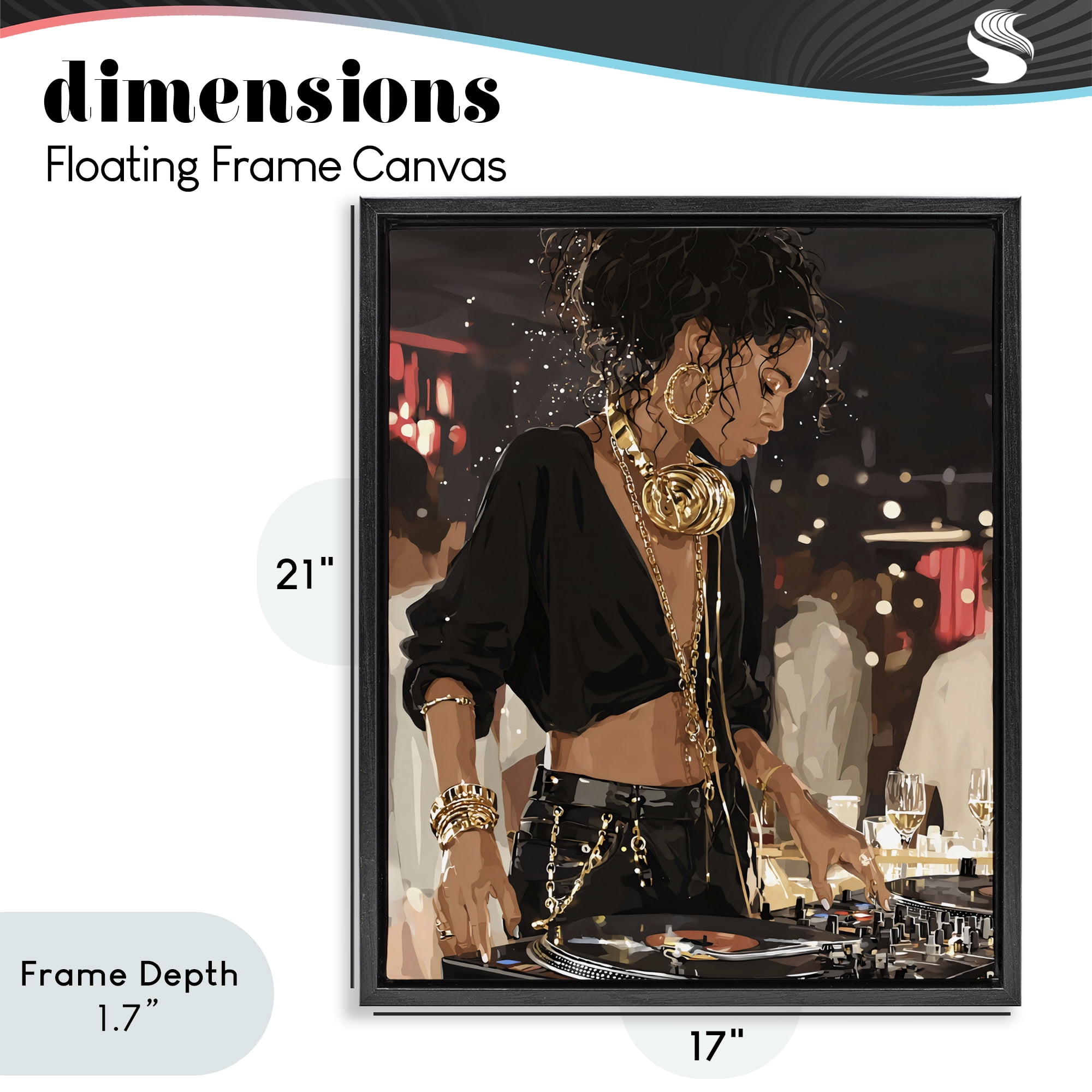 Stupell Industries Touches Of Gold DJ Black Framed Floater Canvas Wall Art, design by Franklyn Gregory