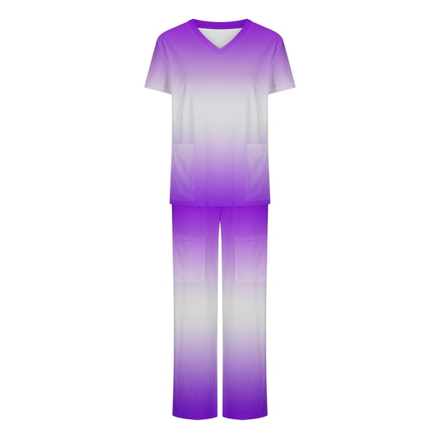 UPPADA Ensembles de Sarraus pour Femmes en Liquidation Liquidation Femmes Extensible Coloré Col en V Jogger Ensemble de Sarraus Uniforme d'Infirmière Manches Courtes Hauts de Sarraus et Pantalon Long à Jambe Grand Ensemble de Tenue avec Poches