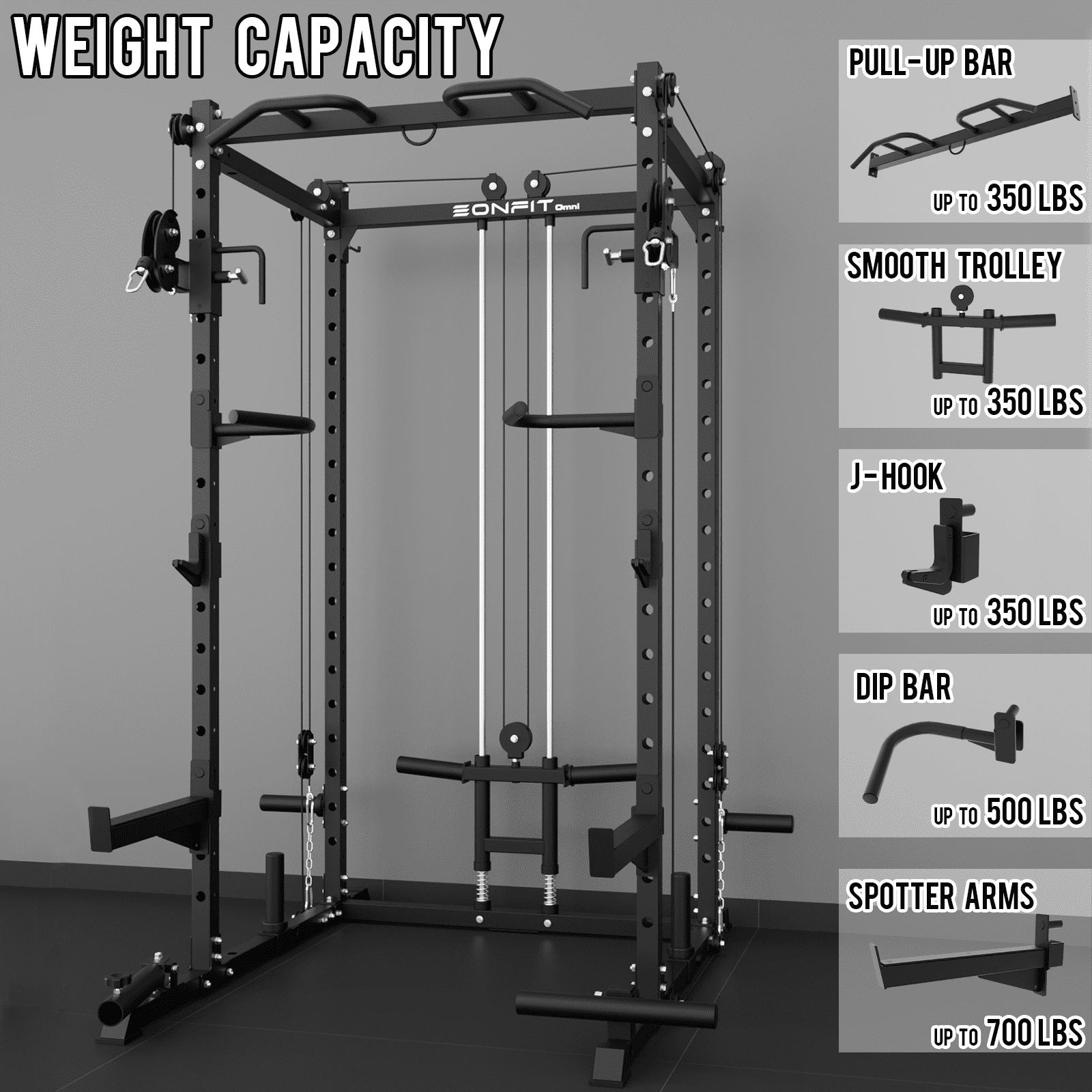 Eonfit E2 Power Cage，1500LB Squat Rack with Cable Crossover System.Multi-Function Power Rack for Home Gum.All-in-One Squat Rack with More Training Attachments