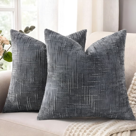 ARLAJO Chenille Throw Pillow Covers 20X20 Set of 2,Thick Textured Slubby Couch Pillow Covers,Farmhouse Modern Neutral Decorative Pillow Cases for Sofa,Bed,Or Living Room,Dark Grey