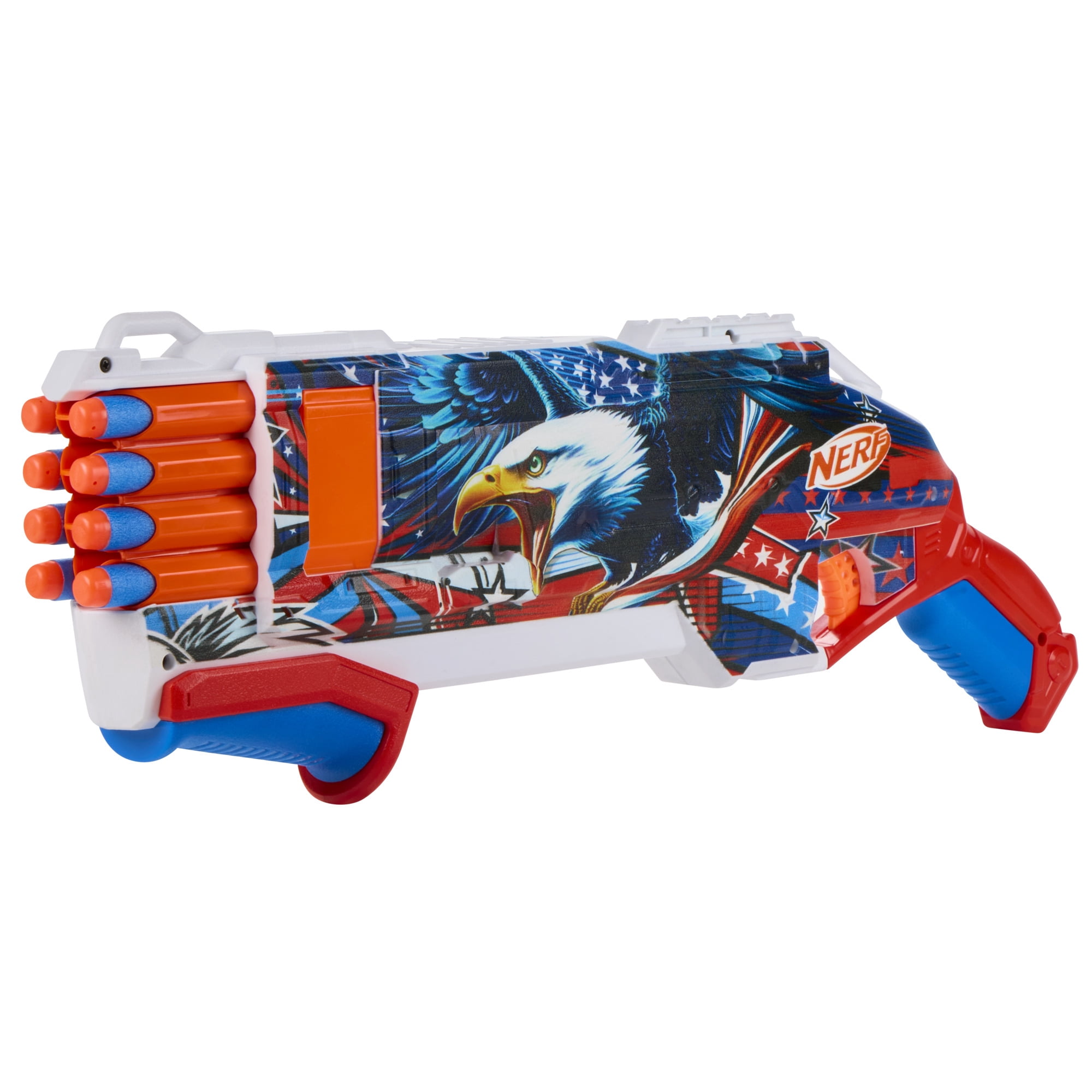 Nerf Elite Stars & Stripes Eagle Red, White & Blue Blaster, 16 Nerf Elite Foam Darts, Outdoor Summer Toys, Backyard & Beach Fun, 8+