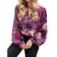 thumbnail image 4 of Weardear Women's Casual Lantern Long Sleeve Tops Abstract Print Lapel V Neck Flowy Loose Blouses, 4 of 7