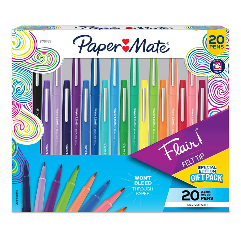 Paper Mate Flair Felt Tip Pens, Medium Point (0.7mm), Assorted Colors, 20 Count, 2170765