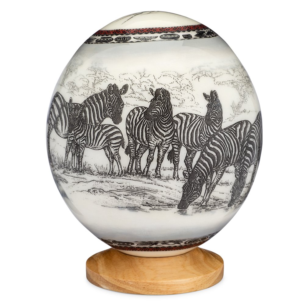 Premium Decorated Ostrich Egg with Wooden Display Stand Decorative