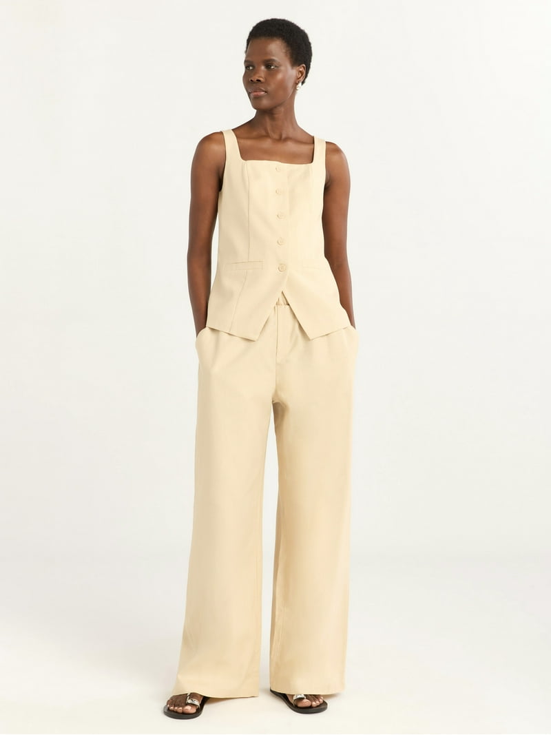 Scoop Women's Plus Linen Blend Longline Vest, Sleeveless, Square