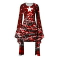 thumbnail image 4 of Letdown Women's Ruched Bodycon Mini Dress Long Puff Sleeve Ruffle Fitted Cocktail Party Dresses Christmas Long Sleeves Crew Neck Wrap Dress - Red-KXL, 4 of 4