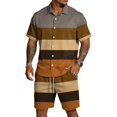 thumbnail image 5 of Migroa Men's 2 Piece Outfits Beach Matching Sets Print Striped Button up Short Sleeve Shirt And Drawstring Shorts Summer Beach Sets Coffee M, 5 of 5