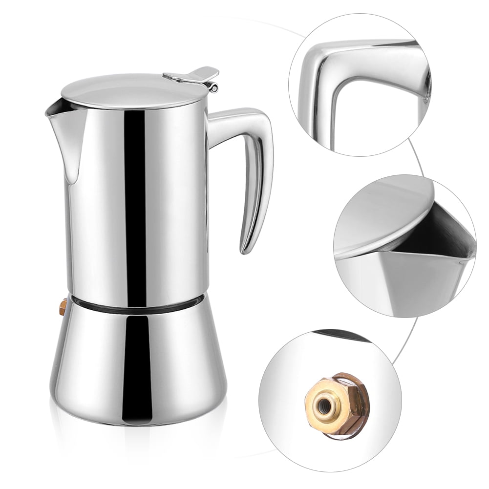 WALFRONT 200ml Stainless Steel Moka Pot Espresso Coffee Maker for Gas