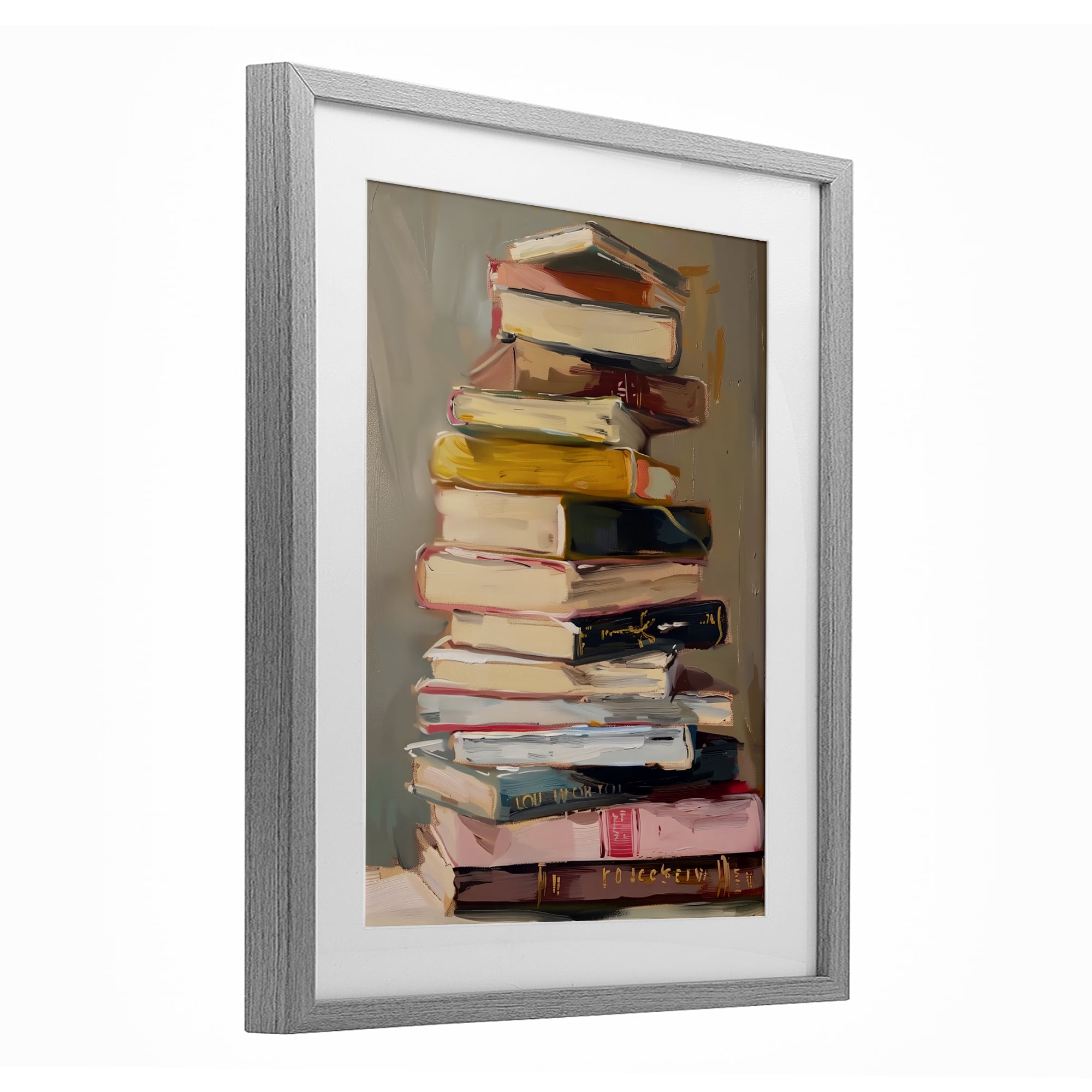 Stupell Industries Well Loved Bookstack Gray Framed Print Under Glass, design by LSR Design Studio