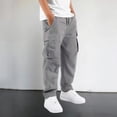 thumbnail image 2 of Xyant Boys Cargo Pants Drawstring Casual Hiking Pants Joggers Athletic Trousers Cotton Loose Straight Sweatpants for Boy (Grey,7-8 Years), 2 of 5