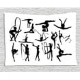 thumbnail image 1 of Gymnastics Tapestry, Olympic Athlete Silhouettes Aerobics Themed Monochrome Ribbon Dancing Women, Wall Hanging for Bedroom Living Room Dorm Decor, 80W X 60L Inches, Black White, by Ambesonne, 1 of 2