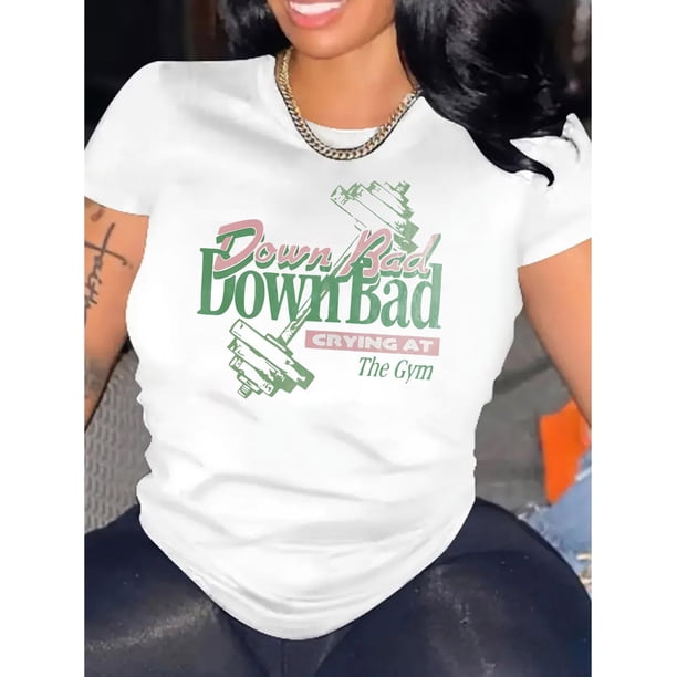 Camiseta De Mujer Verano Ropa Informal Suelta Camiseta Básica De Moda Para La Calle DiariaWomen's Bad Graphic Tee - Casual Crew Neck Short Sleeve T-Shirt, White with Green & Pink Print, Comfortable