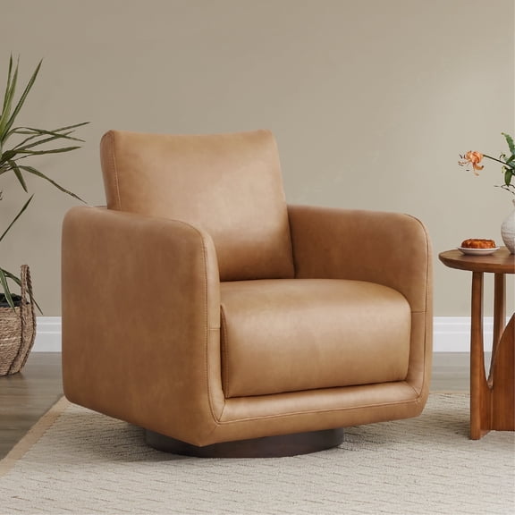 CHITA Swivel Accent Chair Armchair with Back Cushion, Brown Faux Leather