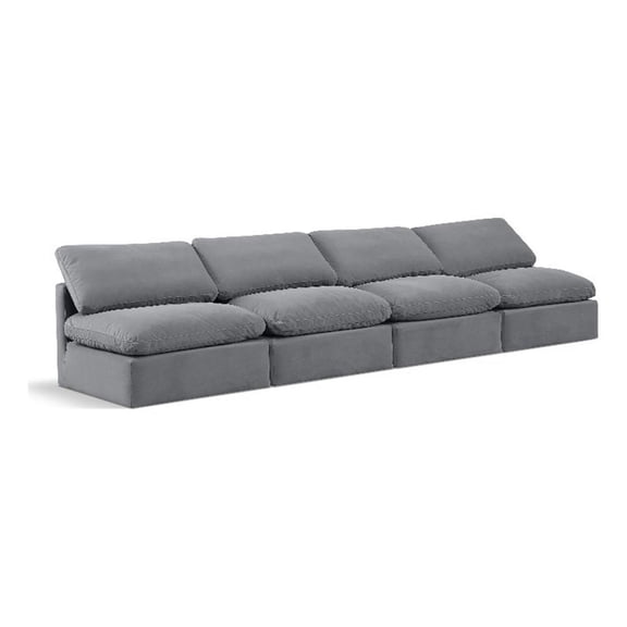 Meridian Furniture Indulge 140" Contemporary Velvet Modular Sofa in Gray