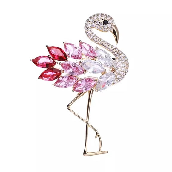 Joernso Women Brooch Flamingo Shape Rhinestone Decor Anti-slip Wear-resistant Suit Coat Collar Hat Scarf Decoration Clothes Pin Prom Party Garment Jewelry