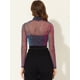 thumbnail image 4 of Chaqueta corta Allegra K con cremallera y cuello levantado de lunares semitransparentes para mujer Azul M, 4 of 5