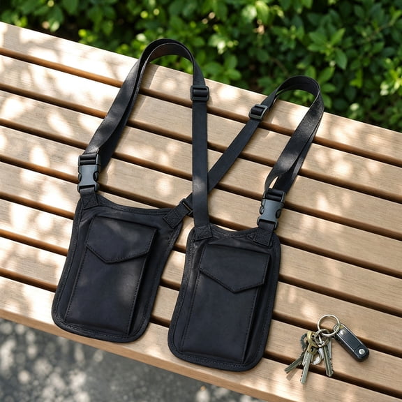 Back Double Pouch Concealed Carry Bag Adjustable Strap Under Arm Hidden Storage Holster Pocket Back Organizer Phone Outdoor Accessories Nylon