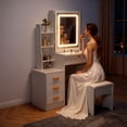 thumbnail image 5 of solautey Makeup Vanity Desk with 3 Adjustable Lighted Mirror, White Vanity Set, Sliding Mirror Dressing Table with Drawers and Chair, Hidden Storage Space, 5 of 8
