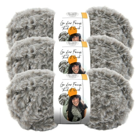 UPC: 0842093119197 | Lion Brand Yarn Go for Faux Thick and Quick Husky Faux Fur Jumbo Polyester Grey Yarn 3 Pack