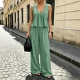 thumbnail image 2 of GILIGEGE Women's 2 Piece Outfit,Vintage Distressed Tie-Dye V-Neck Camisole And Pants Set,Ruffle Peplum Vest Wide Leg Pant Suits,Summer Matching Loungewear,Dressy Casual Vacation Outfits Green 2XL, 2 of 7