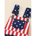 thumbnail image 5 of Jamlynbo Baby Girl Boy 4th of July Outfit, Short Sleeve Top Strap Bodysuit Headband 3Pcs USA Flag Overalls Suit, 5 of 6