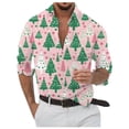thumbnail image 3 of Camisa informal de manga larga con botones para hombre, con estampado 3D de muñeco de nieve navideño, para exteriores, ropa para hombre, día de Navidad 2024, 3 of 5